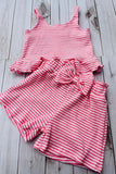 Western pink striped crop top & shorts girls boutique set 2601062M A8S5