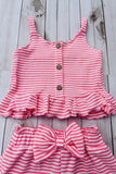 Western pink striped crop top & shorts girls boutique set 2601062M A8S5