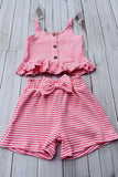 Western pink striped crop top & shorts girls boutique set 2601062M A8S5