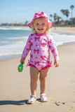 Western pink bow print long sleeve girls boutique swimsuit w/hat 2601063M