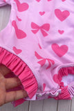 Western pink bow print long sleeve girls boutique swimsuit w/hat 2601063M