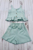 Trendy aqua crop top & shorts girls boutique set 2601059M