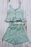 Trendy aqua crop top & shorts girls boutique set 2601059M