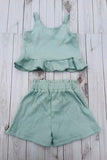 Trendy aqua crop top & shorts girls boutique set 2601059M