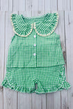 Chic green plaid top & ruffle shorts girls boutique set 2601067M