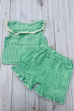 Chic green plaid top & ruffle shorts girls boutique set 2601067M