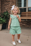 Chic green plaid top & ruffle shorts girls boutique set 2601067M