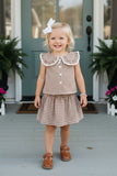 Trendy brown plaid top & skirt girls boutique set 2601068M