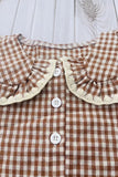 Trendy brown plaid top & skirt girls boutique set 2601068M