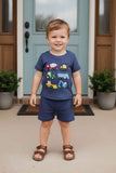 Western vehicle top & blue shorts boy's boutique set 2601069M