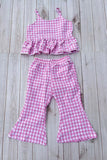 Trendy pink plaid top & bell bottom baby girls boutique set 2601072M