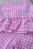 Trendy pink plaid top & bell bottom baby girls boutique set 2601072M