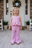 Trendy pink plaid top & bell bottom baby girls boutique set 2601072M