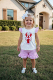 Trendy lobster embroidery top & ruffle shorts girls boutique set 2601073M
