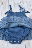 Western denim blue one piece newborn baby girls boutique onesies 2601074M
