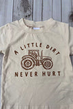 Western tractor print cream top & brown shorts 2pc boy's boutique set 2601076M