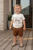 Western tractor print cream top & brown shorts 2pc boy's boutique set 2601076M