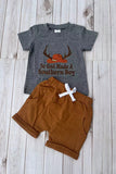 Southern boy hat embroidery top & brown shorts 2pc boy's boutique set 2601079M