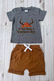 Southern boy hat embroidery top & brown shorts 2pc boy's boutique set 2601079M