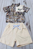 Western wild mallards embroidery top & cream shorts 2pc boy's boutique set 2601080M
