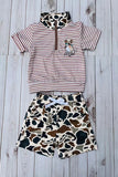Western dog embroidery stripe top & camo shorts 2pc boy's boutique set 2601082M