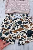 Western dog embroidery stripe top & camo shorts 2pc boy's boutique set 2601082M