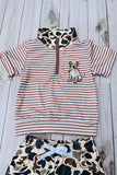 Western dog embroidery stripe top & camo shorts 2pc boy's boutique set 2601082M