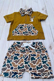Western deer embroidery top & camo shorts 2pc boy's boutique set 2601083M
