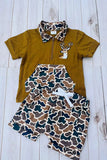 Western deer embroidery top & camo shorts 2pc boy's boutique set 2601083M
