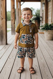 Western deer embroidery top & camo shorts 2pc boy's boutique set 2601083M