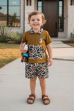 Western deer embroidery top & camo shorts 2pc boy's boutique set 2601083M