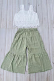 Trendy crop top & tiered ruffle wide leg pant girls boutique set 2601084M