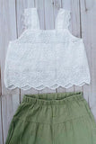 Trendy crop top & tiered ruffle wide leg pant girls boutique set 2601084M