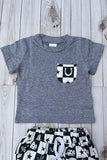 Western cowboy grey top & shorts 2pc boy's boutique set 2601082M