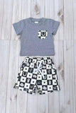 Western cowboy grey top & shorts 2pc boy's boutique set 2601082M