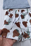 Western ranch grey top & cows print shorts 2pc boy's boutique set 2601086M