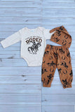 Western rodeo kid romper & pant & hat 3pc baby boutique sets 2601087M 15S2