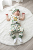 Chic animal print romper & pant & hat 3pc baby boutique sets 2601091M 15S3