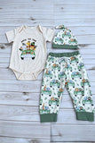 Chic animal print romper & pant & hat 3pc baby boutique sets 2601091M 15S3