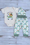 Chic animal print romper & pant & hat 3pc baby boutique sets 2601091M 15S3