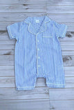 Chic one piece blue striped short sleeve baby boutique jumpsuit 2601092M 15S1