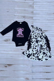 Western cowgirl romper & cow fringe pant baby boutique sets 2601096M 12S3