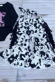 Western cowgirl romper & cow fringe pant baby boutique sets 2601096M 12S3