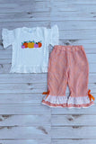 Halloween pumpkin embroidery top & lace ruffle pant girls boutique set 2601097M 13S4