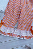 Halloween pumpkin embroidery top & lace ruffle pant girls boutique set 2601097M 13S4
