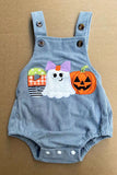 Halloween pumpkin embroidery corduroy baby boutique romper 2601100M 15S2