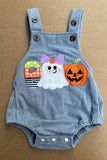 Halloween pumpkin embroidery corduroy baby boutique romper 2601100M 15S2