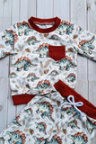 Western dinosaur print sweatshirt & pant boy's boutique set 2601102M 15S1