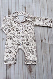 Western one piece beige long sleeve baby boutique pajamas 2601105M 14S2