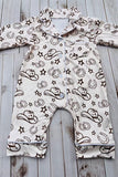 Western one piece beige long sleeve baby boutique pajamas 2601105M 14S2